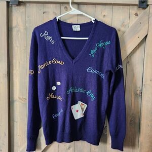 Vintage Andes Gambling V Neck Sweater Size Medium